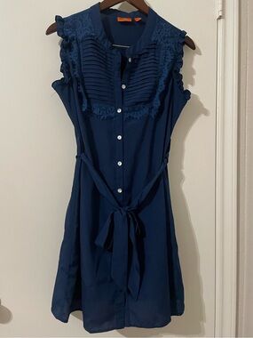 Urban Behavior Rebel Navy Blue Lace Pleated Button Down Shirt Dress M